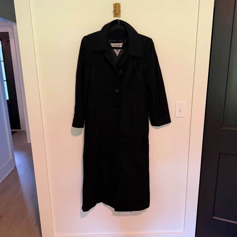 Marvin Richards Vintage Black Wool‎ Cashmere Blend Long Coat Made in USA 6P